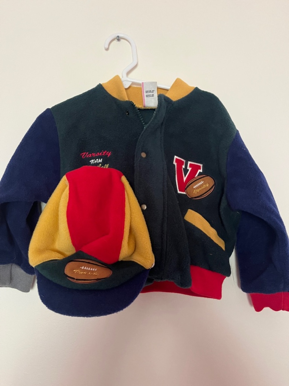 Colorblock Varsity Jacket with Matching Cap - Red, Navy, Mustard, Forest Green